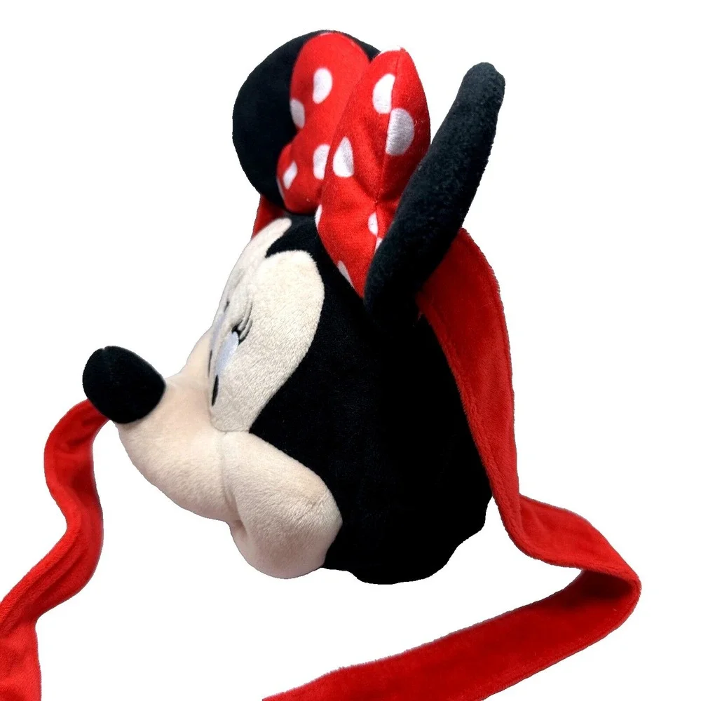 Disney Minnie Mouse Plush Backpack Bag Red‎ Polka Dot Bow Ears Zipper Pouch